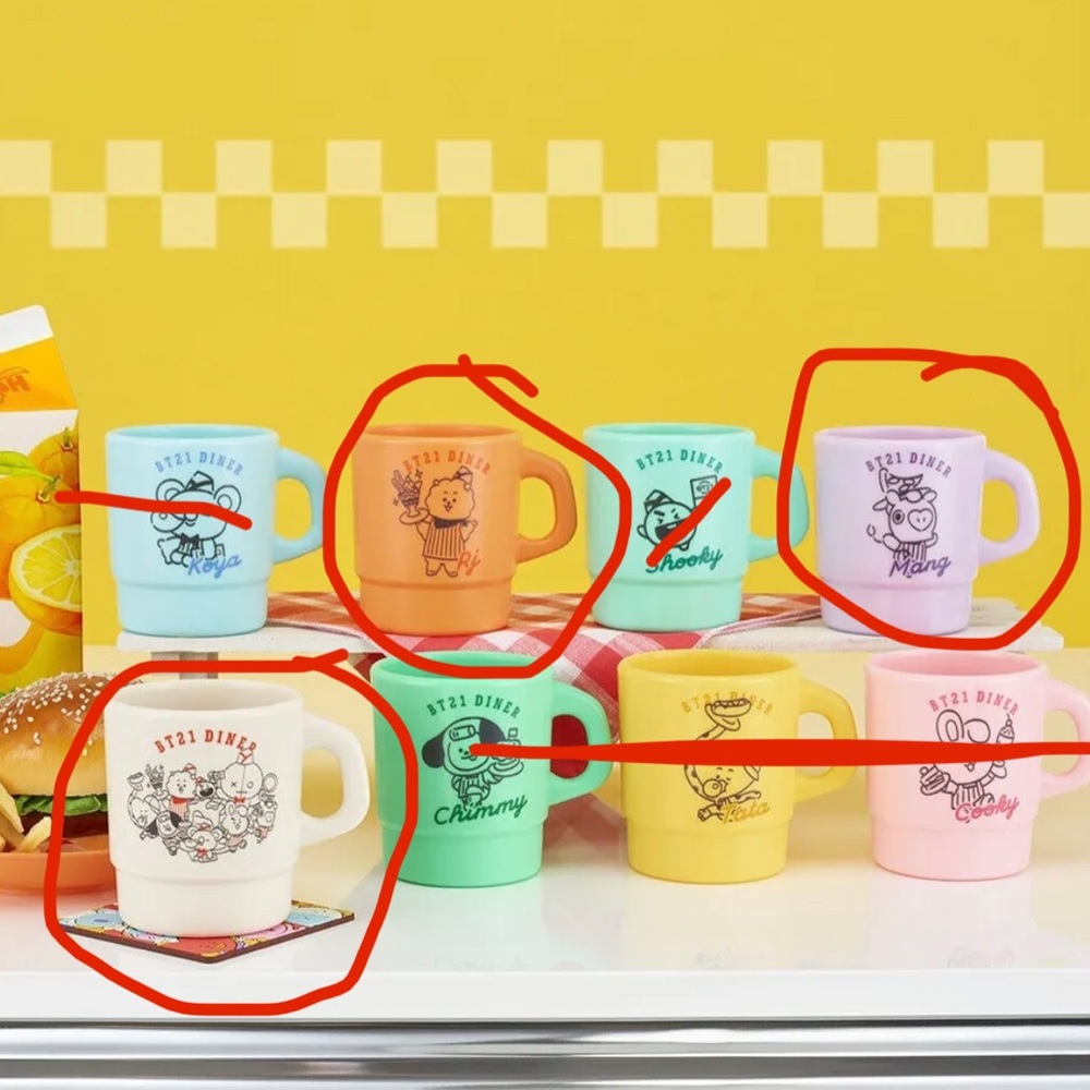 New BT21 Diner Stackable Plastic Mug Cup Set of 3